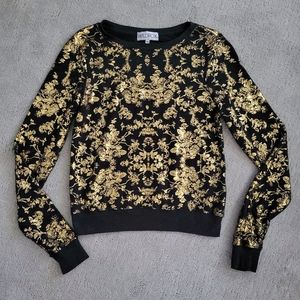 Wildfox black and gold foil brocade sweater XS